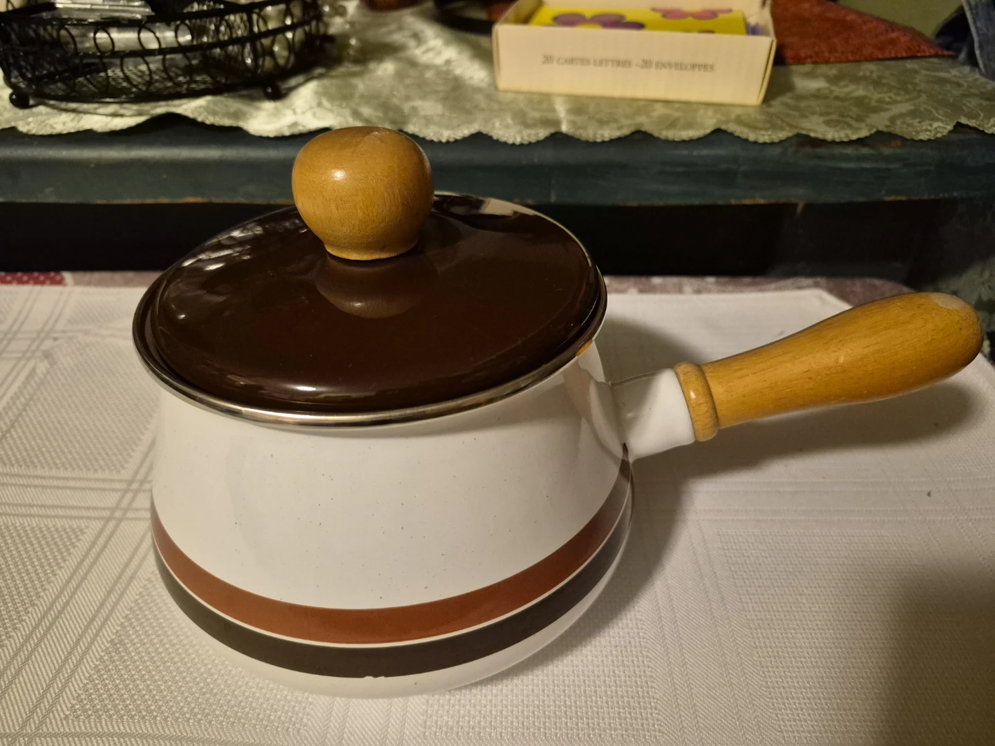 Vintage Enamel Fondue Pot Set - photo 5