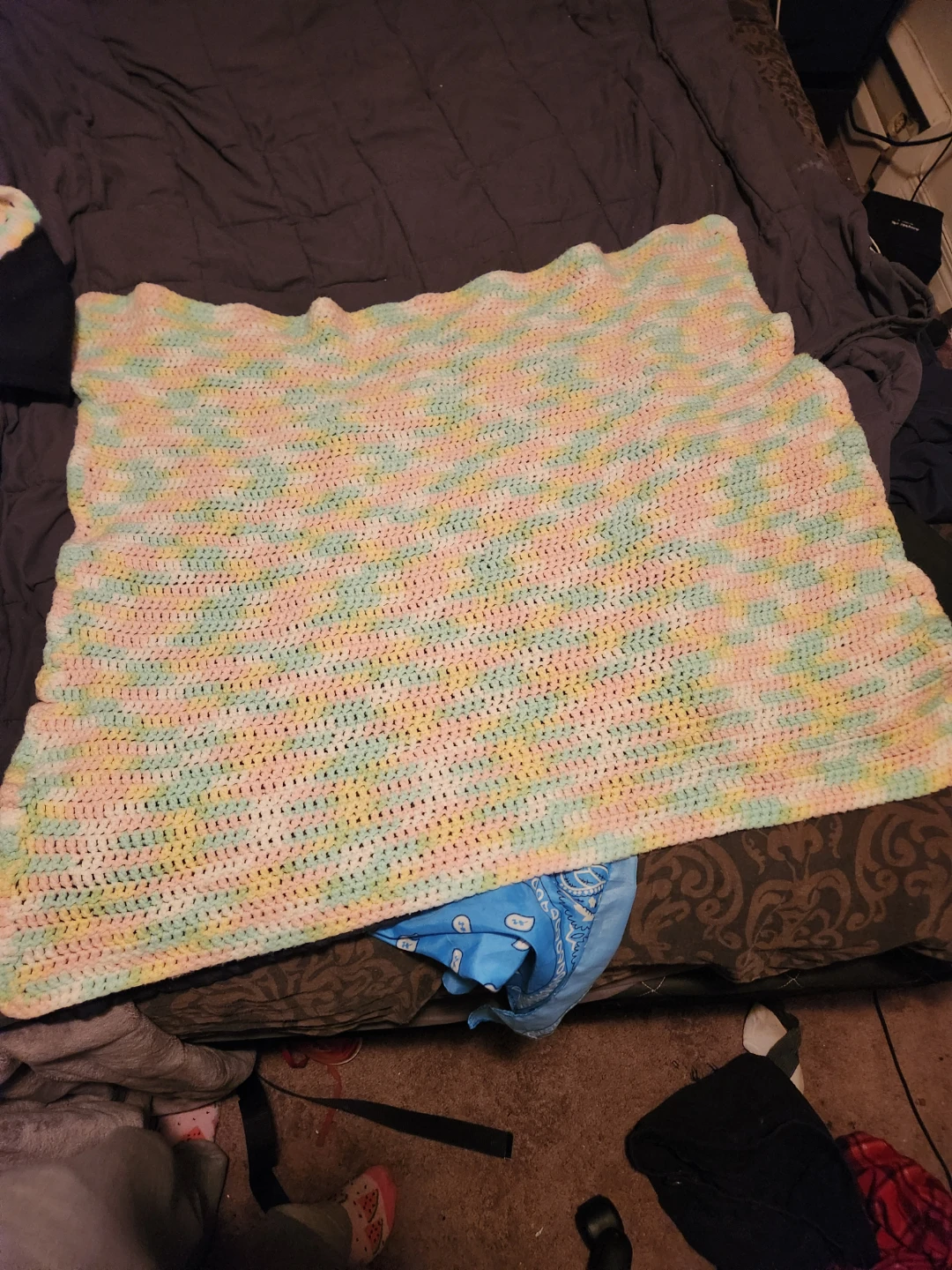 Homemade hand-knitted Pastel Baby Blanket