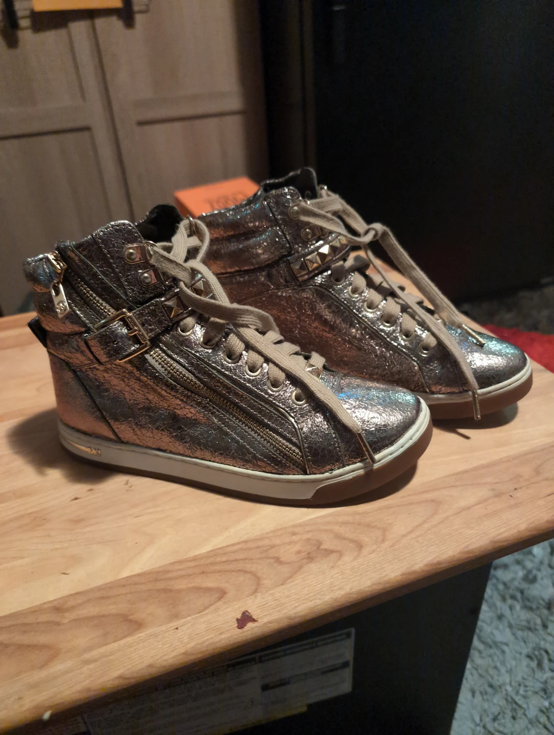 Michael Kors GoldMetallic High-Top Leather Sneaker Booties - photo 2