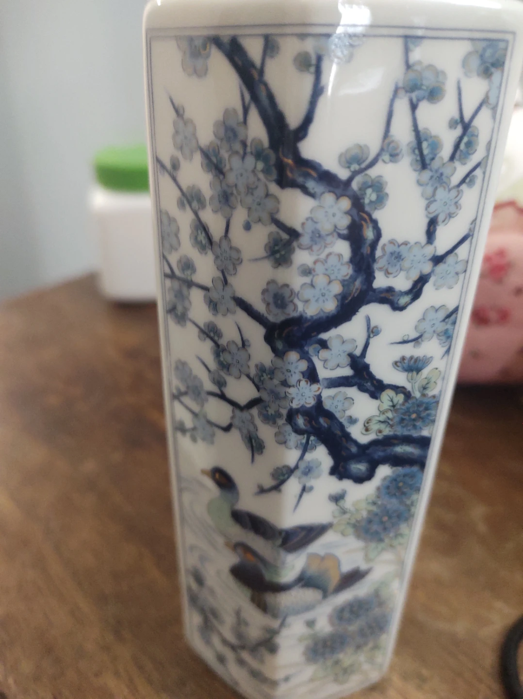 Hexagonal Floral Ceramic Vase