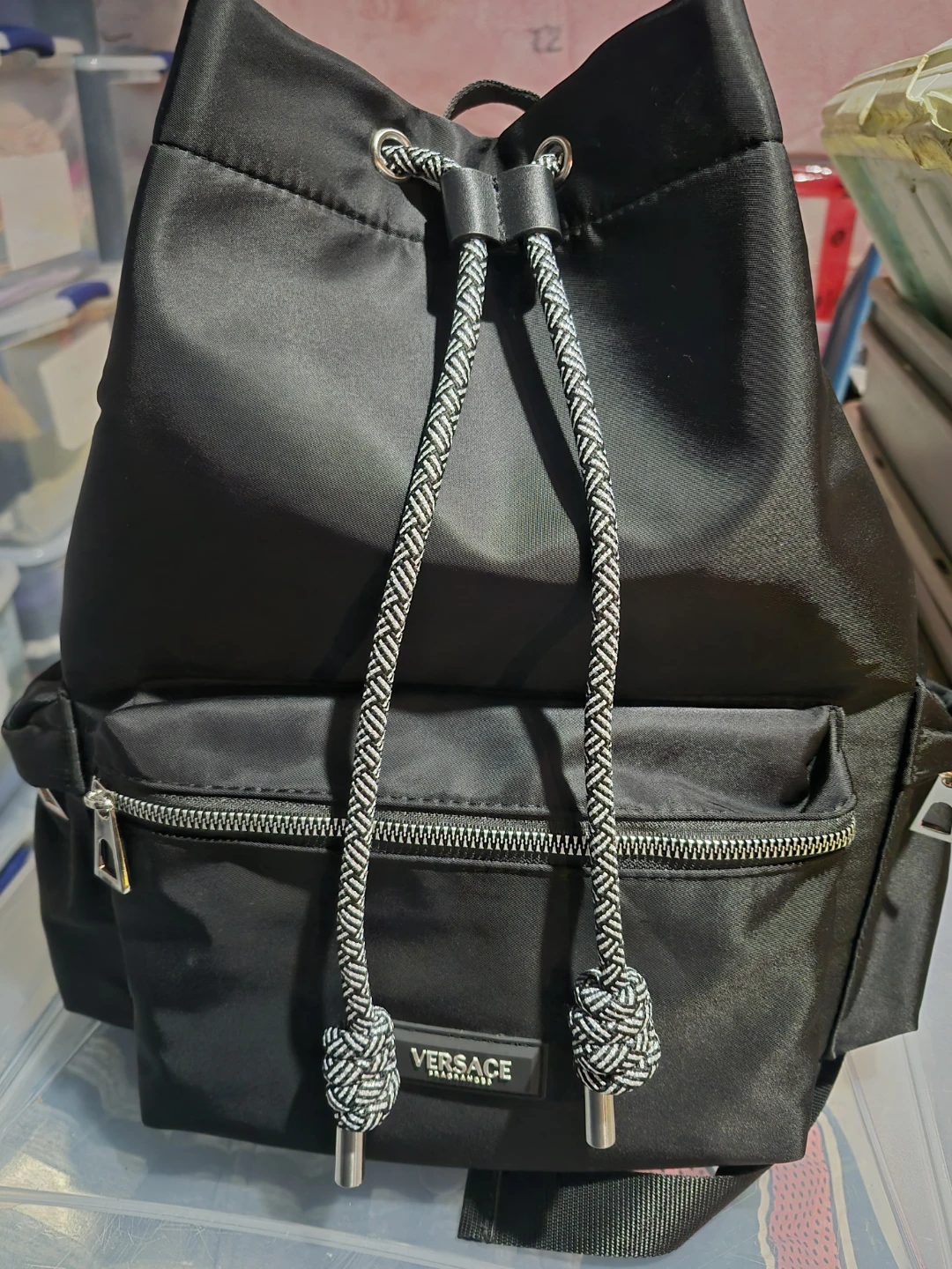 Versace Fragrances Black Drawstring Backpack