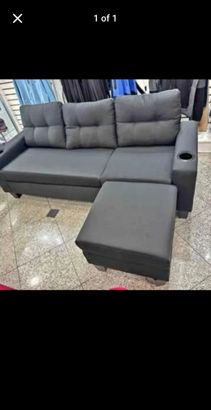 Dark Grey Sectional Sofa with Ottoman