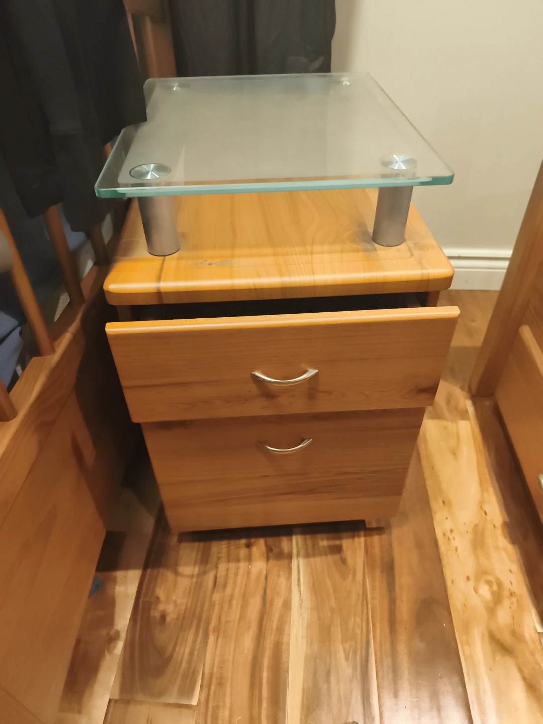 Wood and Glass 2-Drawer Nightstand and wooden desk - photo 3