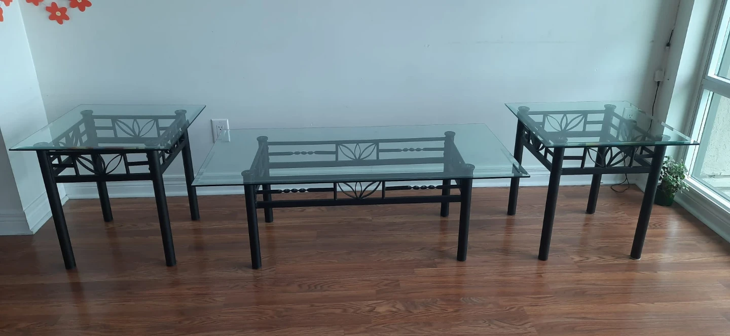3-Piece Black Metal and Glass Table Set