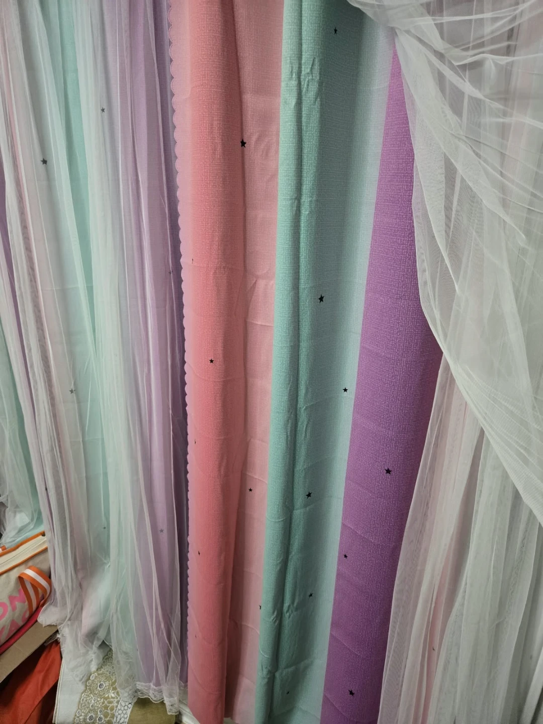 Pastel Star Print Grommet Curtains - photo 3
