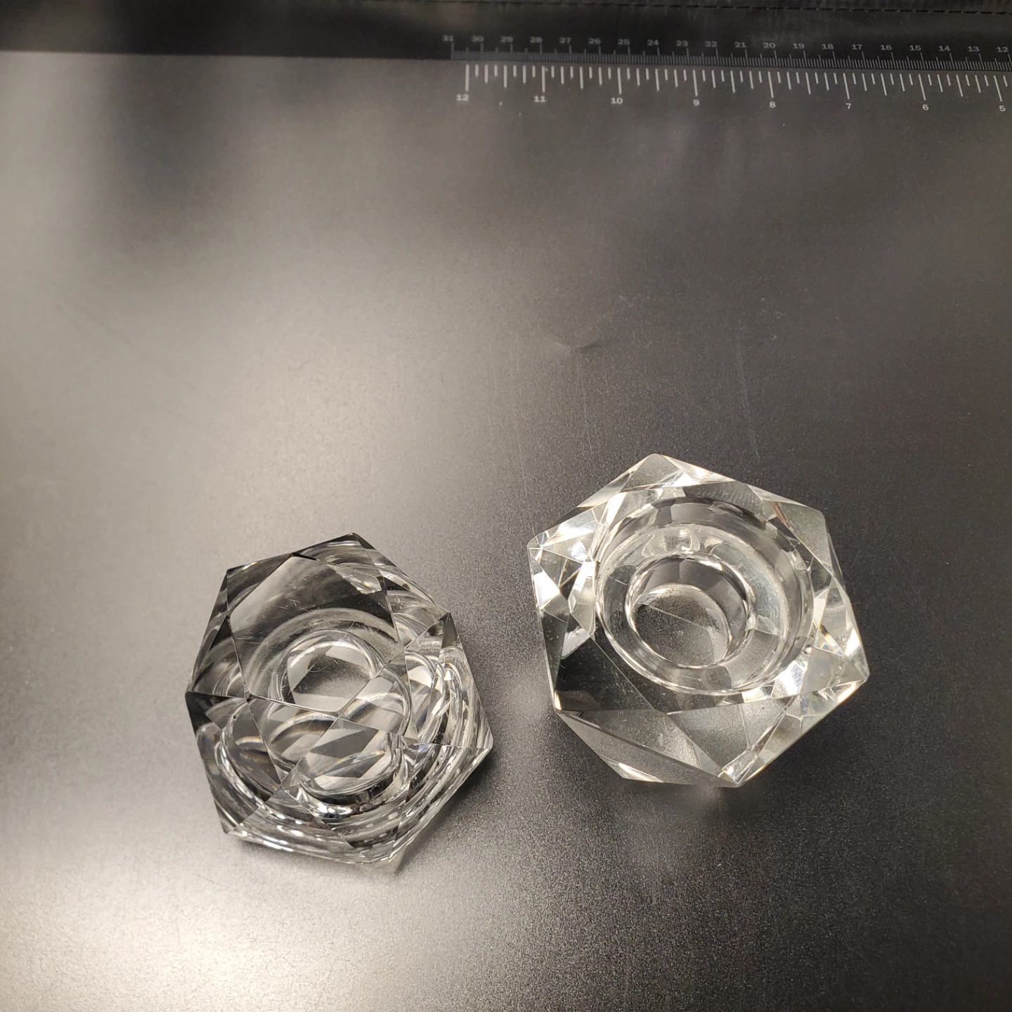 Set of 2 faceted crystal glass tea light holders - photo 3