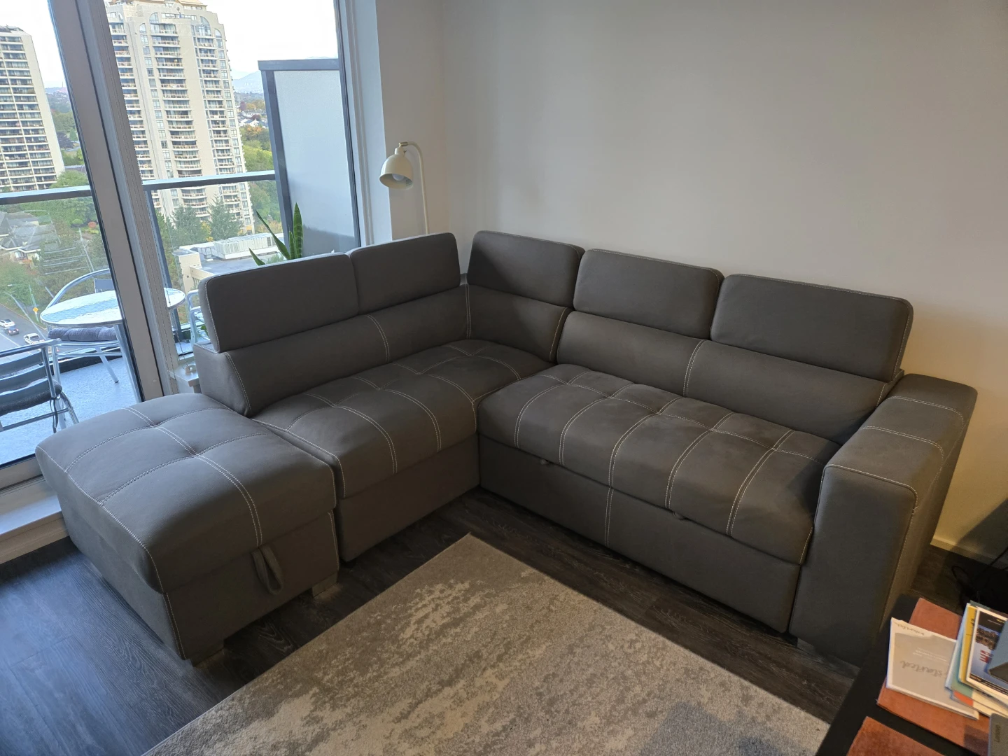 Grey L-Shaped Sectional Sofa Bed with Storage