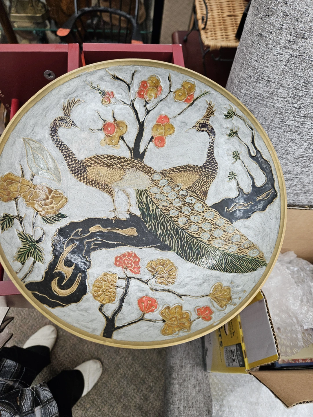 Vintage Brass Decorative Peacock Plate