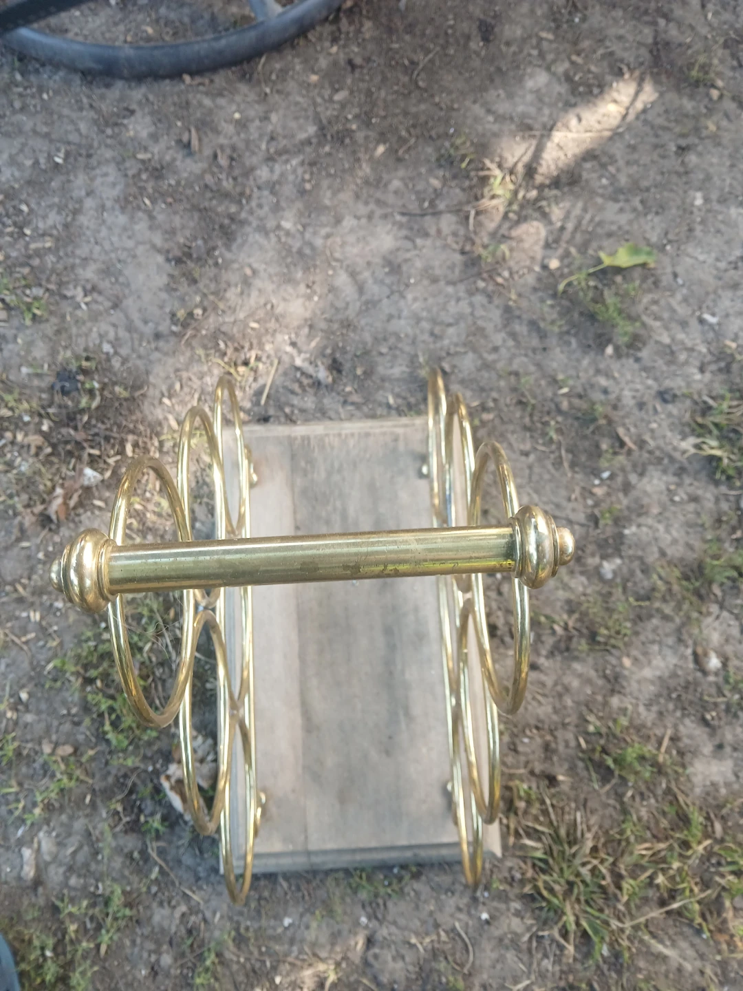 Vintage Brass and Wood Wine Rack - photo 2