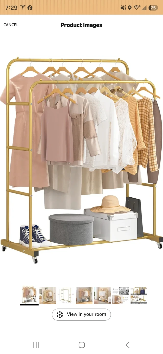 Gold Metal Double Rail Rolling Garment Rack