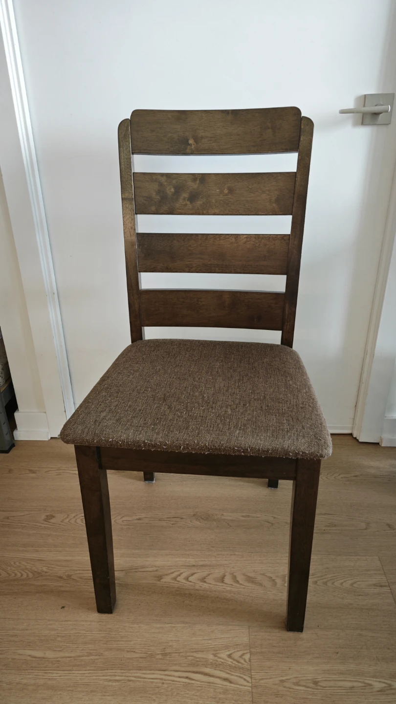 Dark Wood Dining Chair with Brown Upholstered Seat