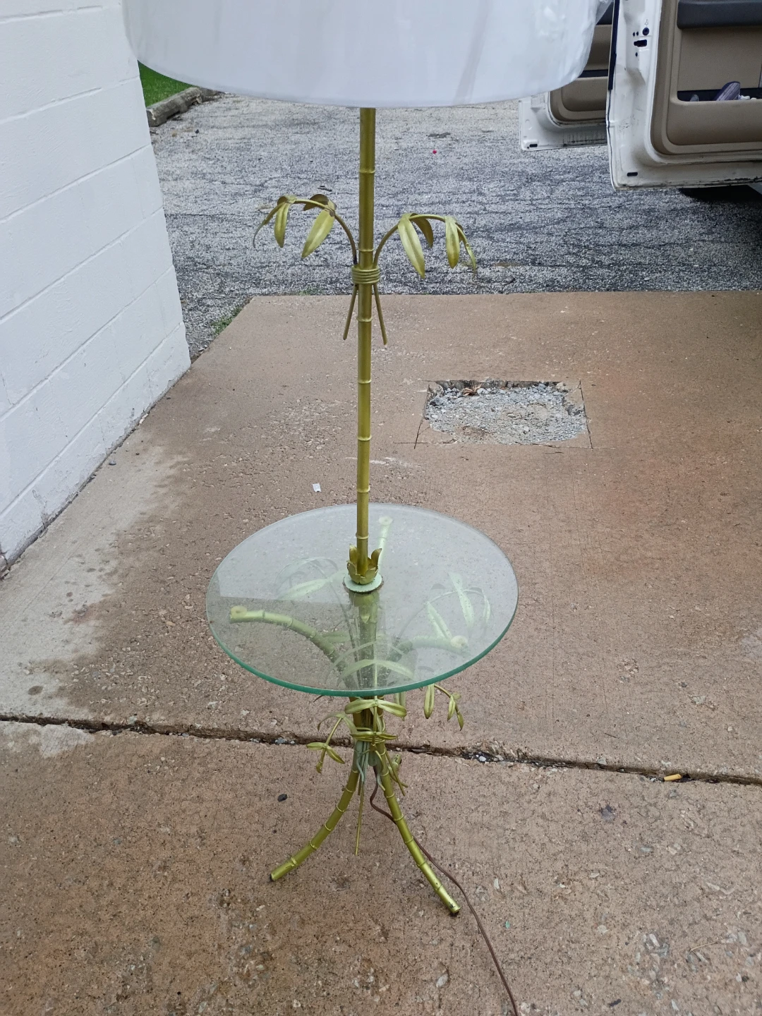 Vintage Bamboo Style Metal Floor Lamp with Glass Table - photo 3