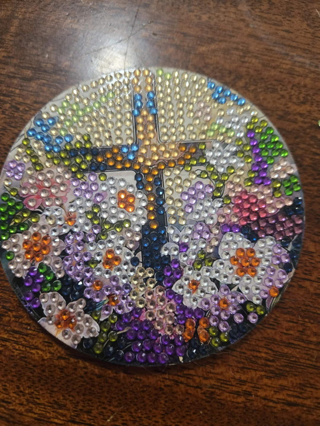 Cross and Floral Diamond Art Coaster