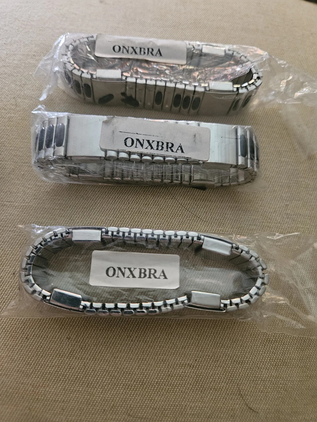 Set of 3 ONXBRA&⁹ Black Onyx-And Stain-Stell  Stretch Bracelet.