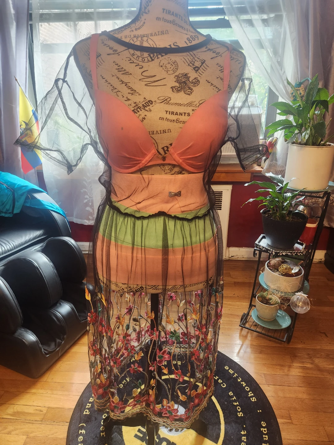 Plus Size Boho Black Sheer Mesh Embroidered Floral Overlay Dress - photo 2