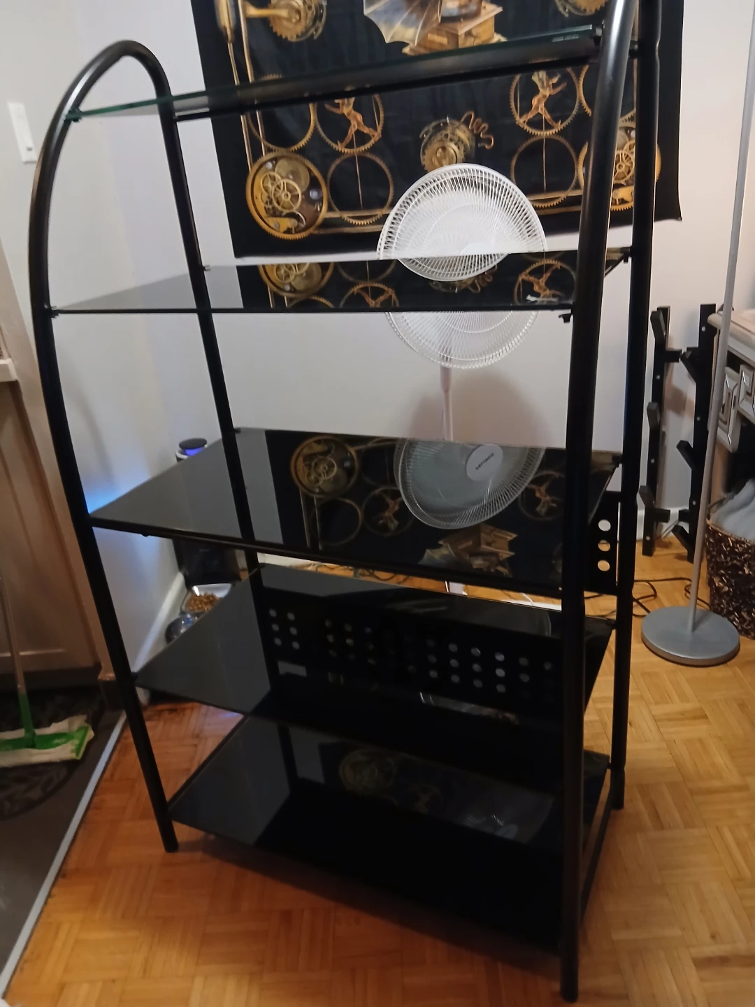 Modern black metal and glass shelf