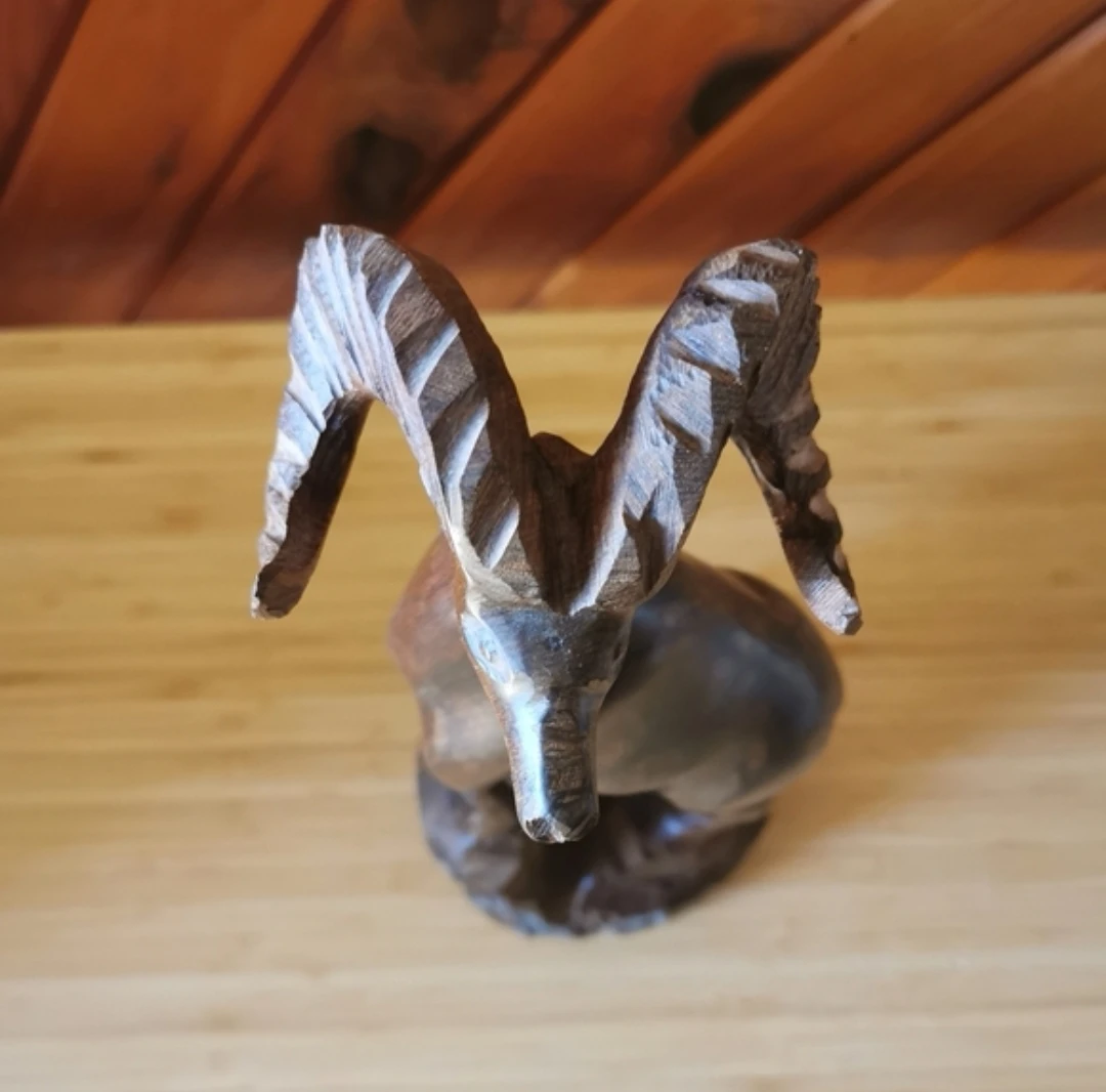Vintage Hand Carved Ironwood Ram Sculpture - photo 5