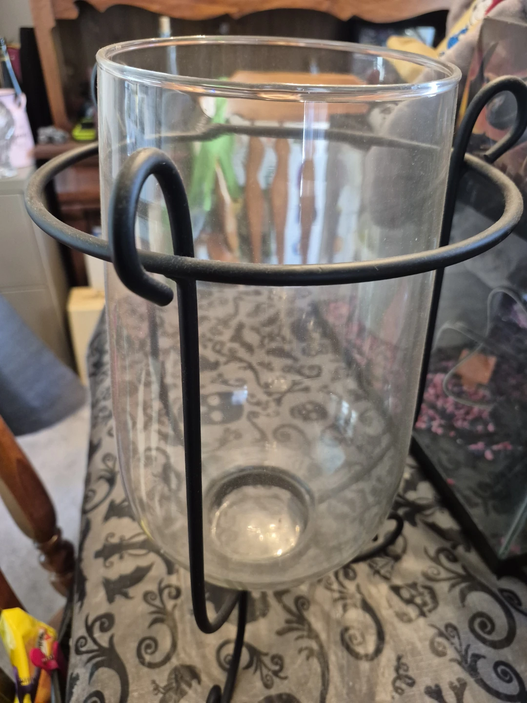 Clear Glass Cylinder Vase with Black Metal Stand