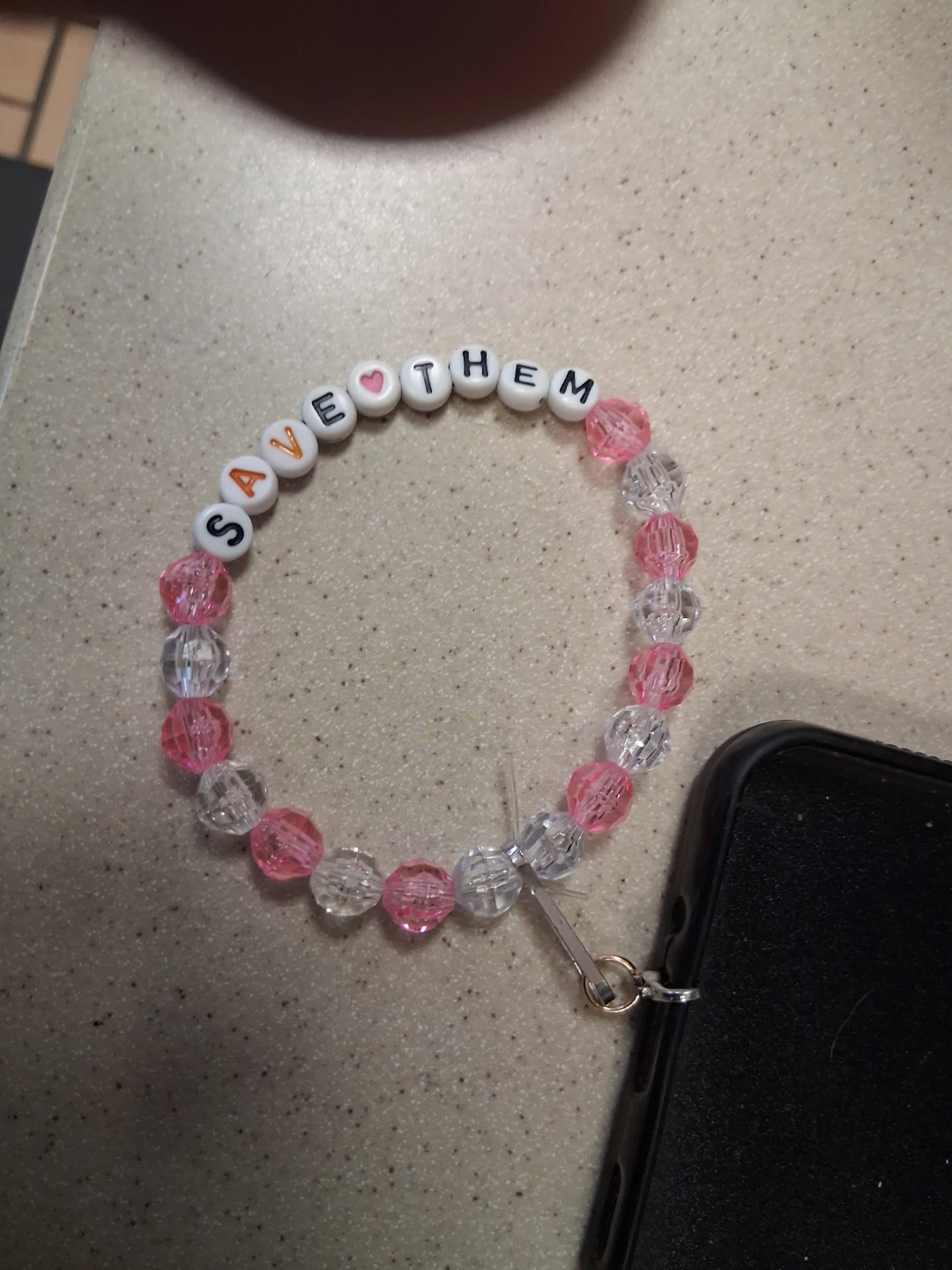 Beaded Phone Charm Wristlet breast cancer awareness
