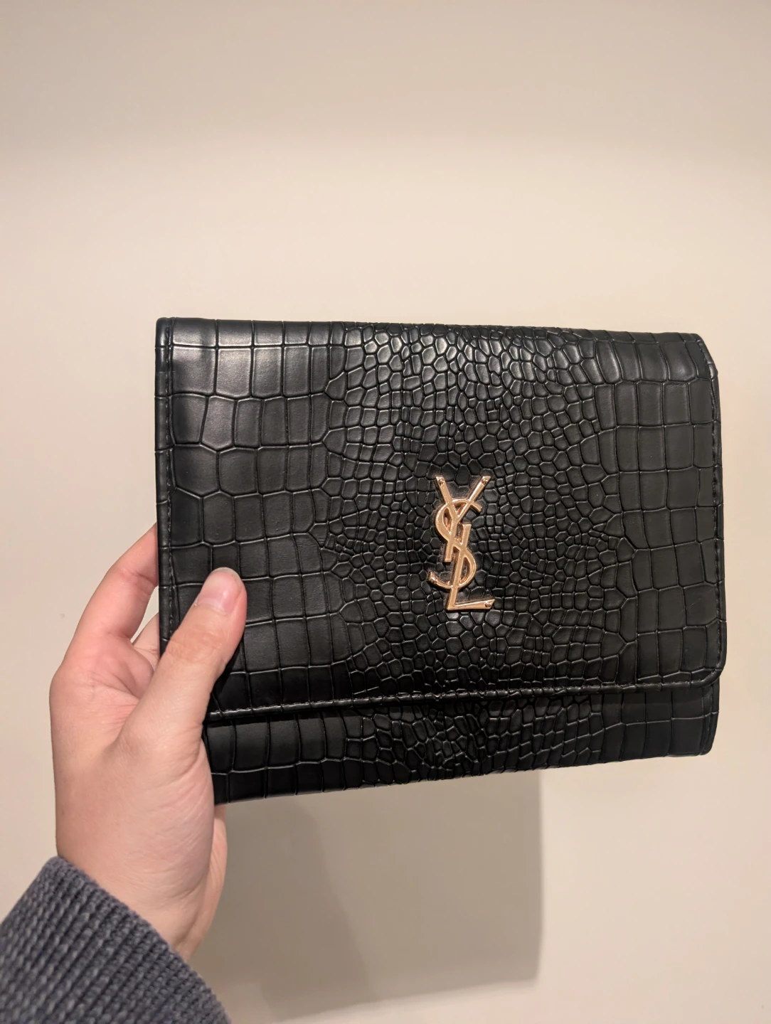 Black Crocodile Embossed Clutch