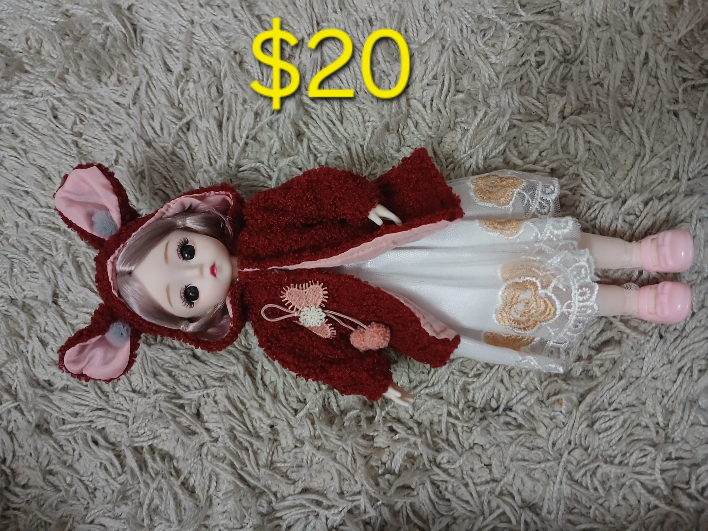 BJD style doll with bunny ears coat