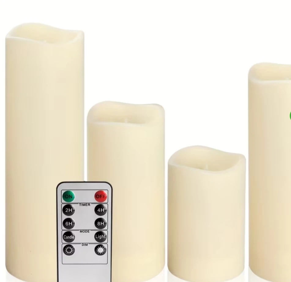 4  Ivory, 4 Sized,  LED Flameless Pillar Candles With Remote
