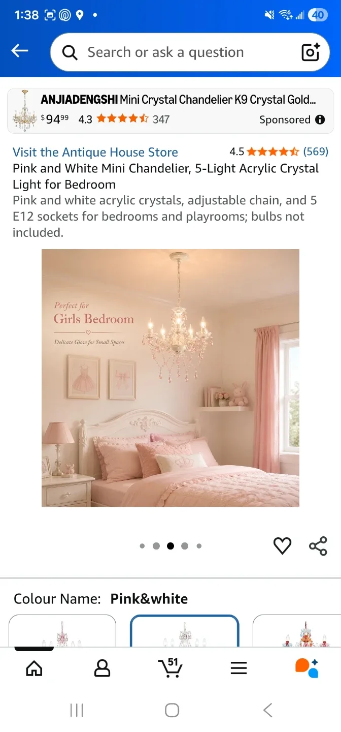 Pink and White 5-Light Acrylic Mini Chandelier - photo 3