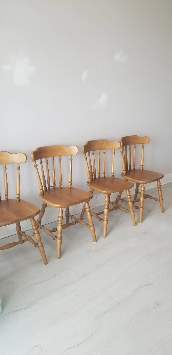 Set of 4 Solid Wood Spindle Back Chairs