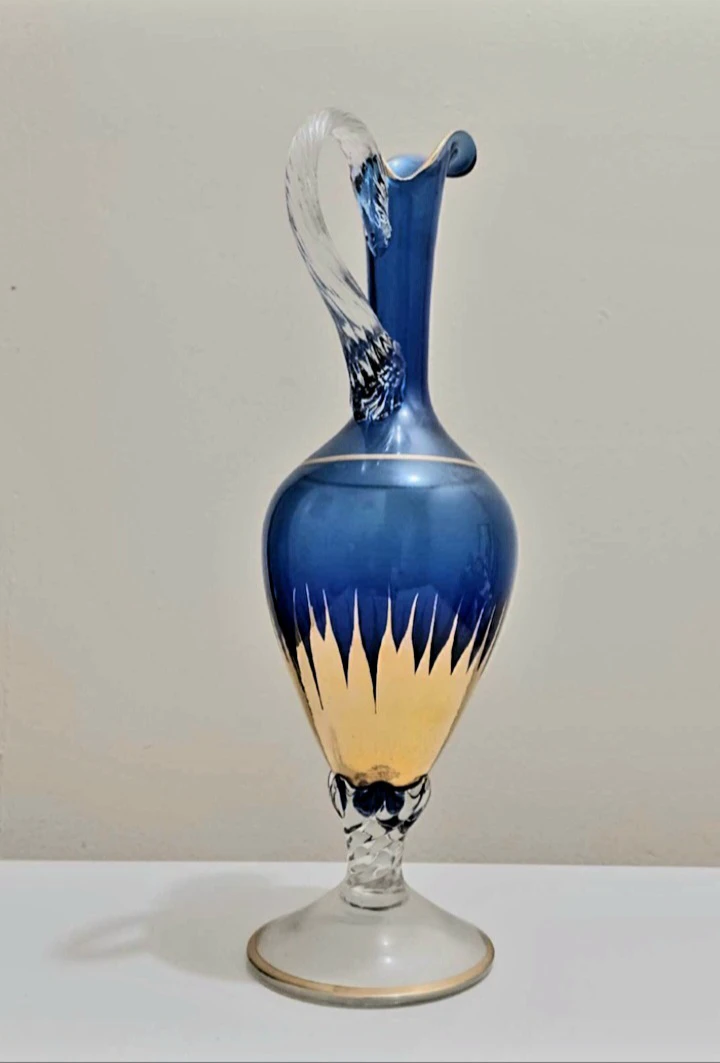 Vtg Italian 24 Kt Gold Murano Sommerso Tall Pitcher