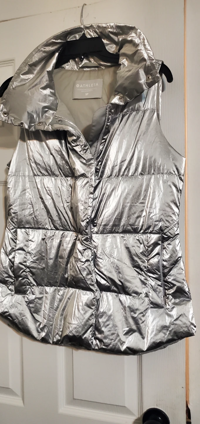 Athleta Metallic Silver Puffer Vest