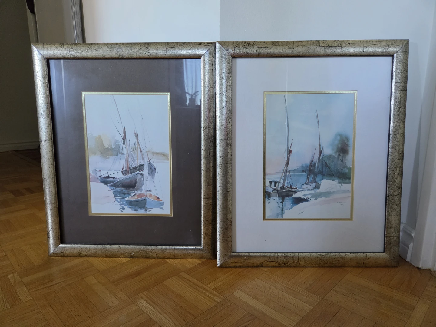 Pair of Framed Maritime Coastal Art Prints – Vintage Boat Decor