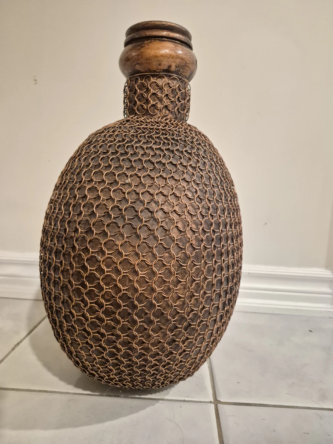 Antique Copper Vase Chain Link Wrapped with Lid - photo 2