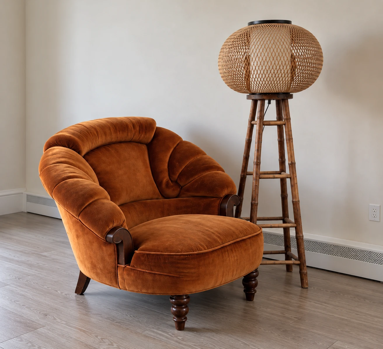 Vintage Woven Rattan Floor Lamp