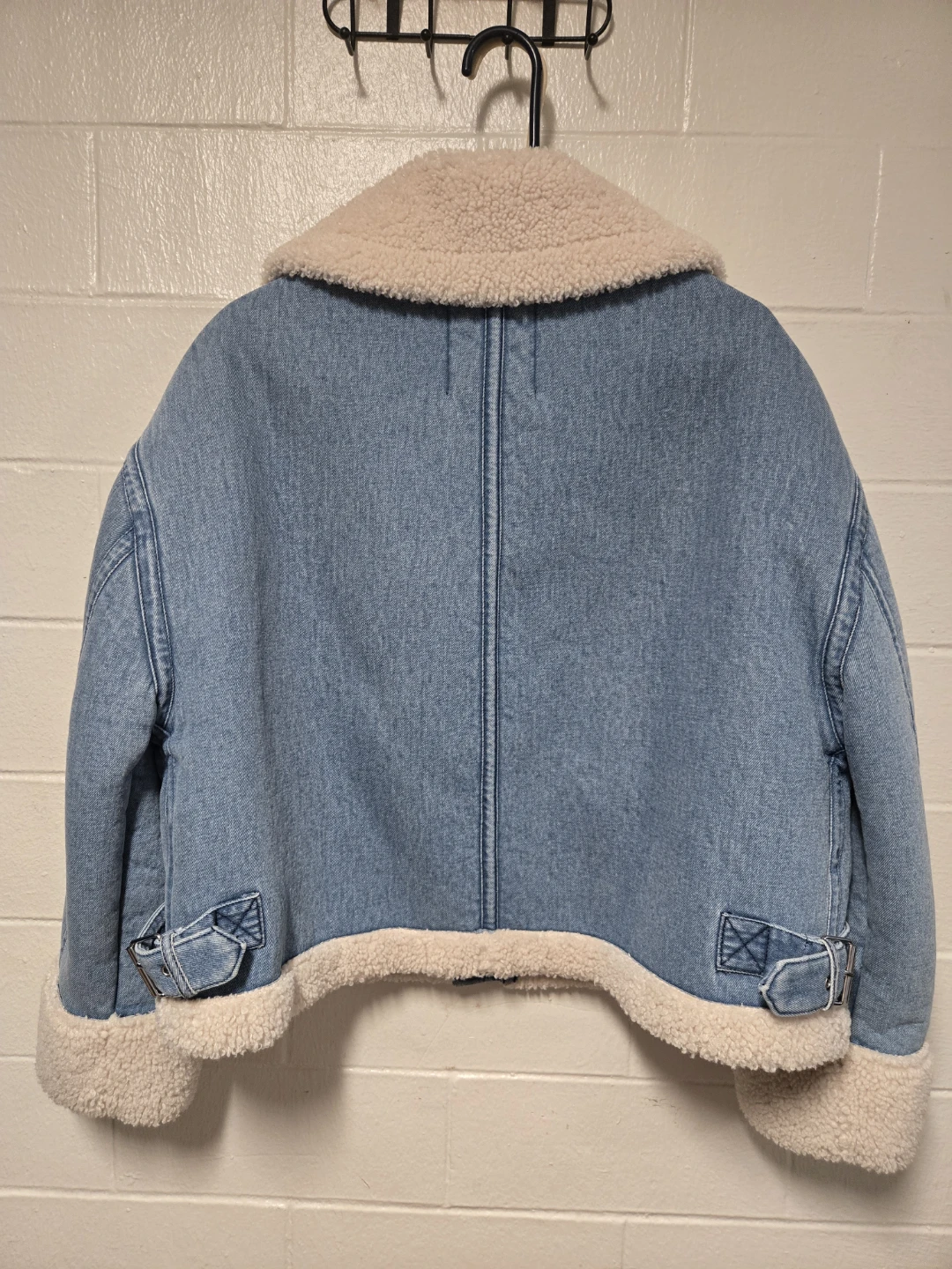 Zara Denim Faux Shearling Aviator Sherpa Biker Jacket Medium - photo 4