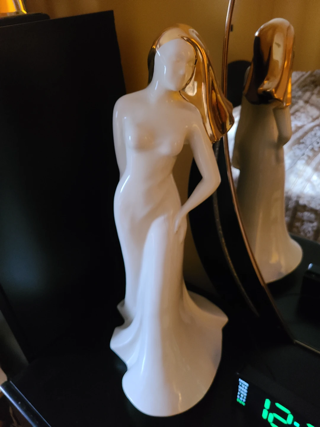 Ceramic Lady Figurine with Gold Accents