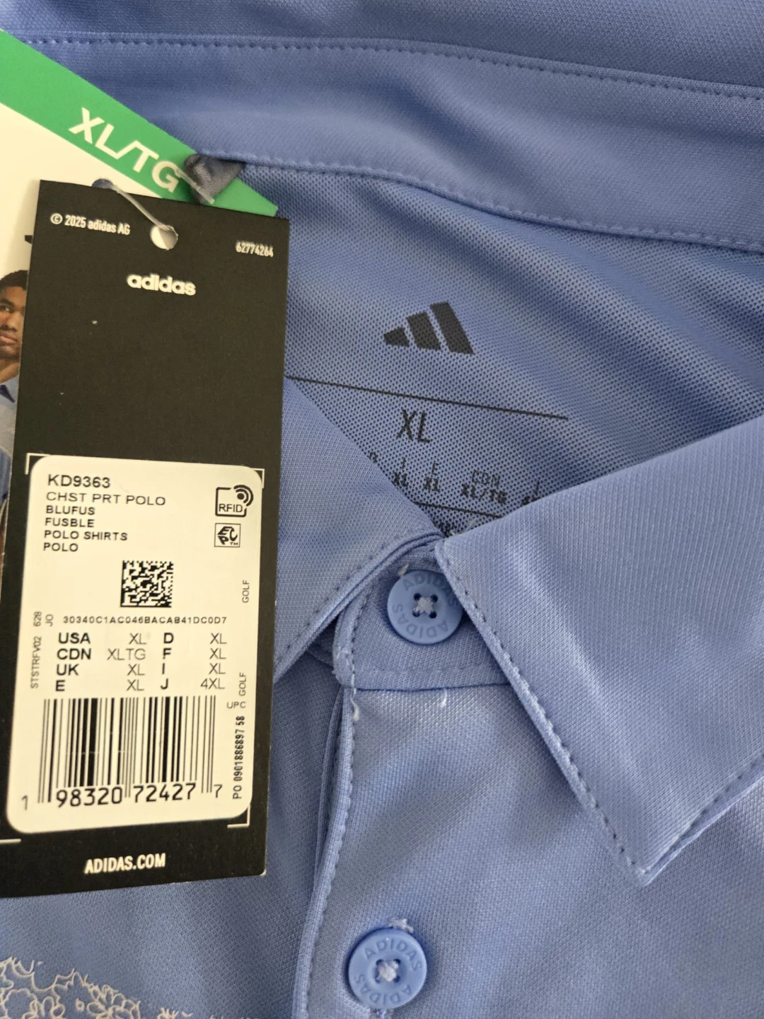 Adidas Men's Polo Shirt Light Blue Size XL - photo 2