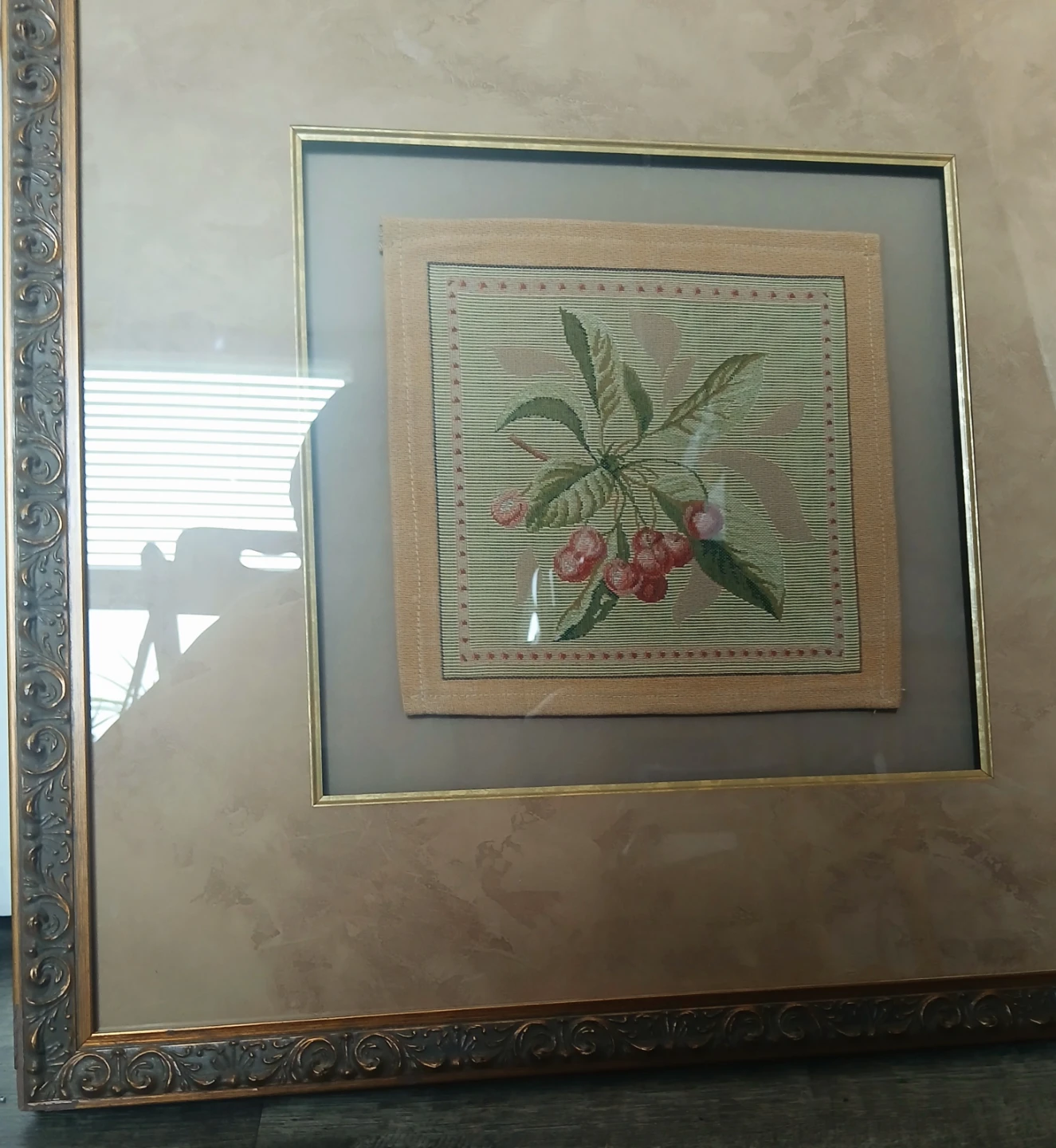 Framed Vintage large Cherry Needlepoint Art - photo 2