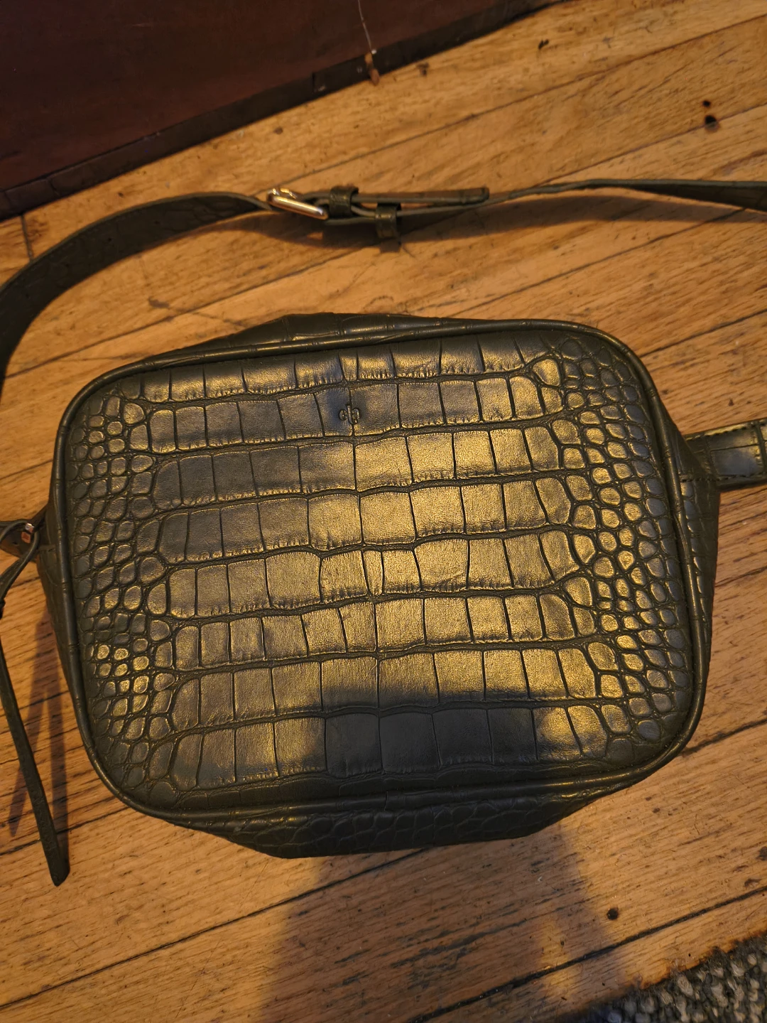 Cole Haan Olive Crocodile Embossed Crossbody Bag