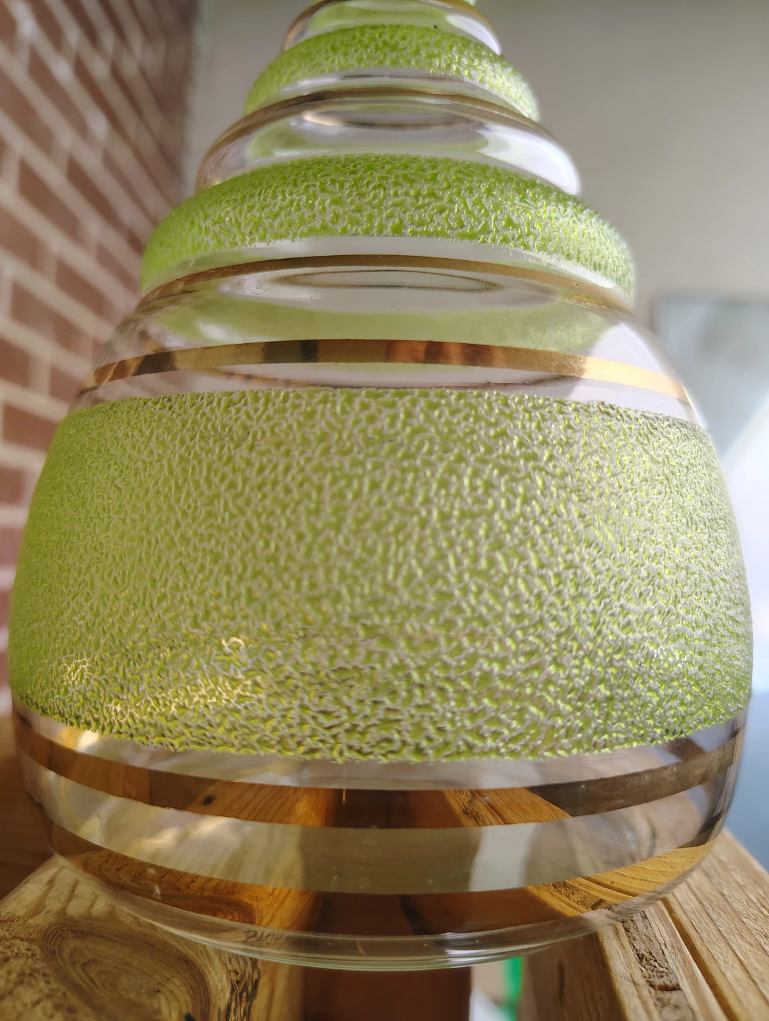 Vintage Lime Green and Gold Glass Decanter - photo 3