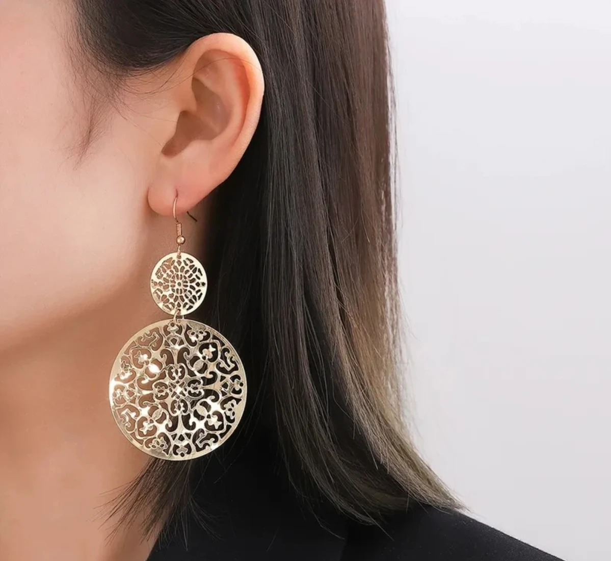 Gold-Tone abstract Circle Drop Earrings