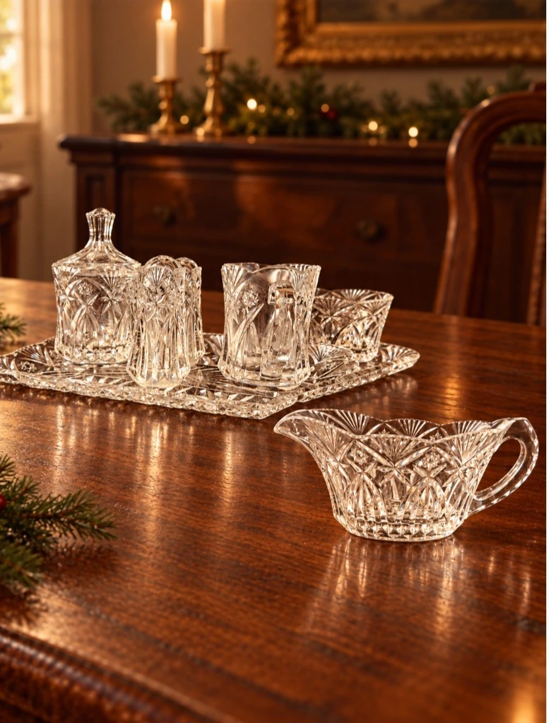 Vintage MCM cut glass 6 piece serving set