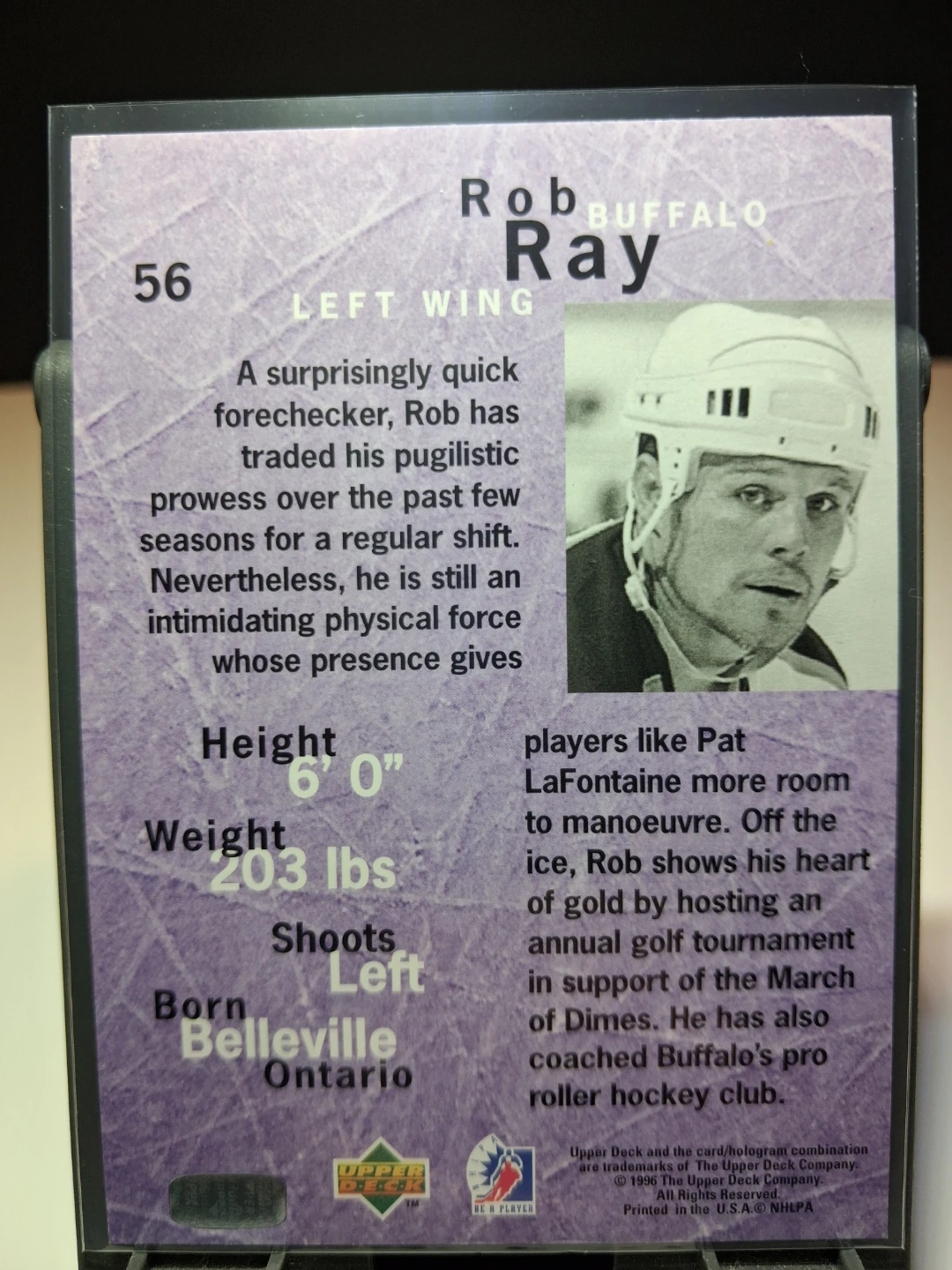1996 Upper Deck Rob Ray Buffalo Sabres - photo 2