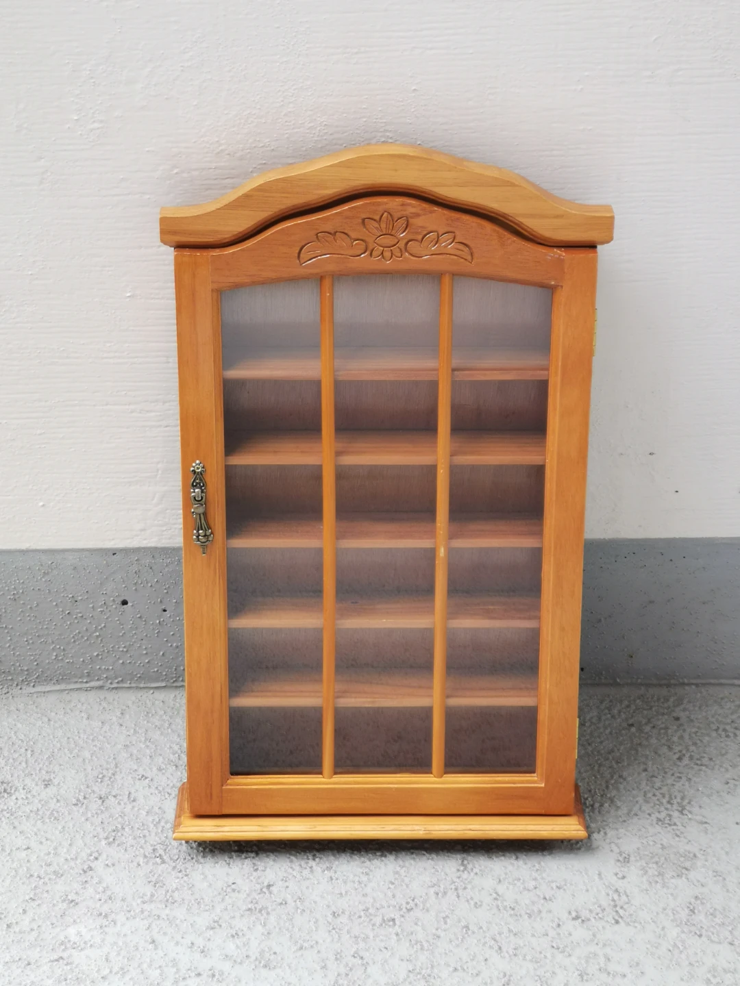 Vintage Wooden Wall-Mounted Curio Display Cabinet Glass Door - photo 2