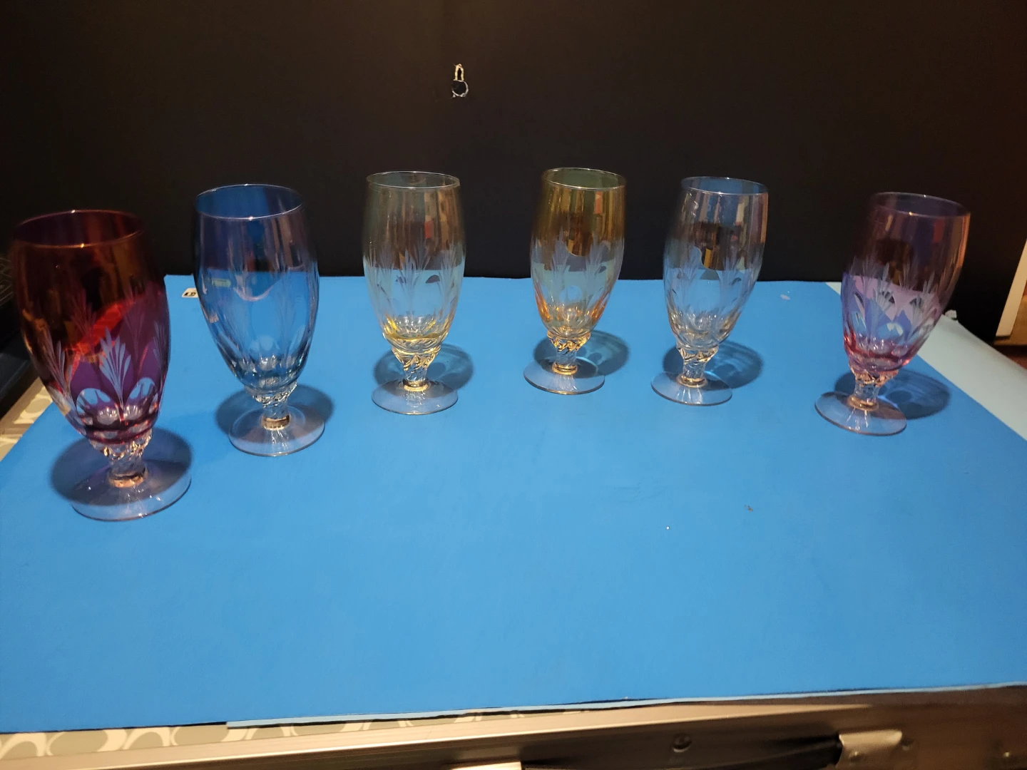 Set of 6 Etched Stemmed Glasses