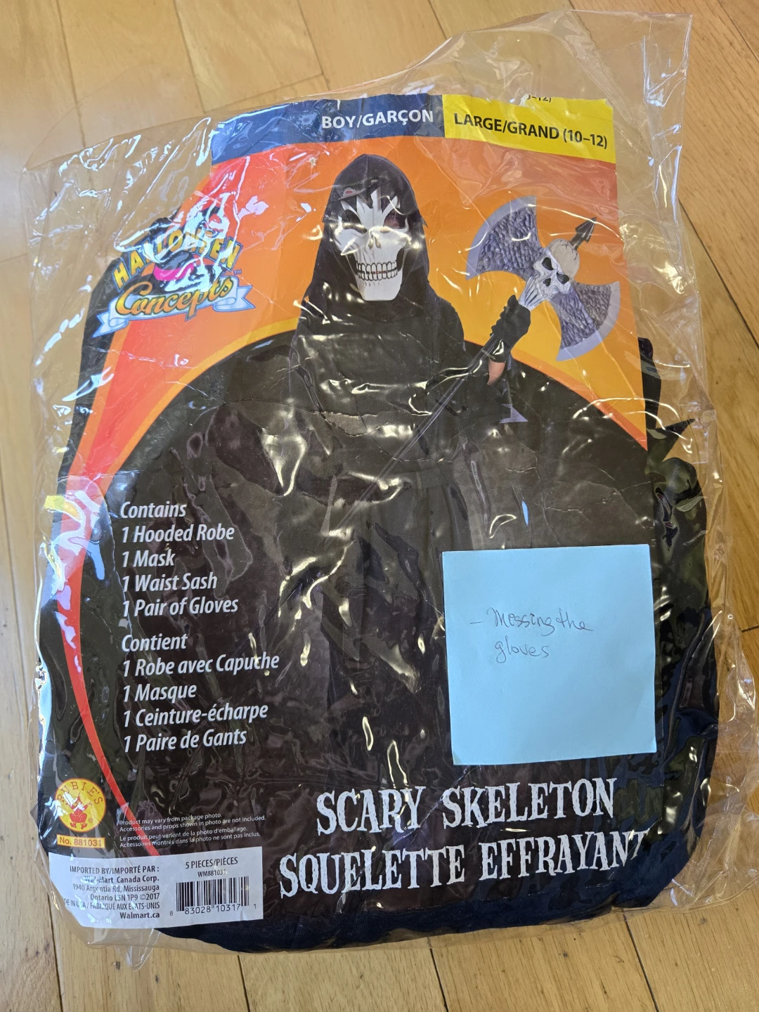 Scary Skeleton Costume Large 10-12