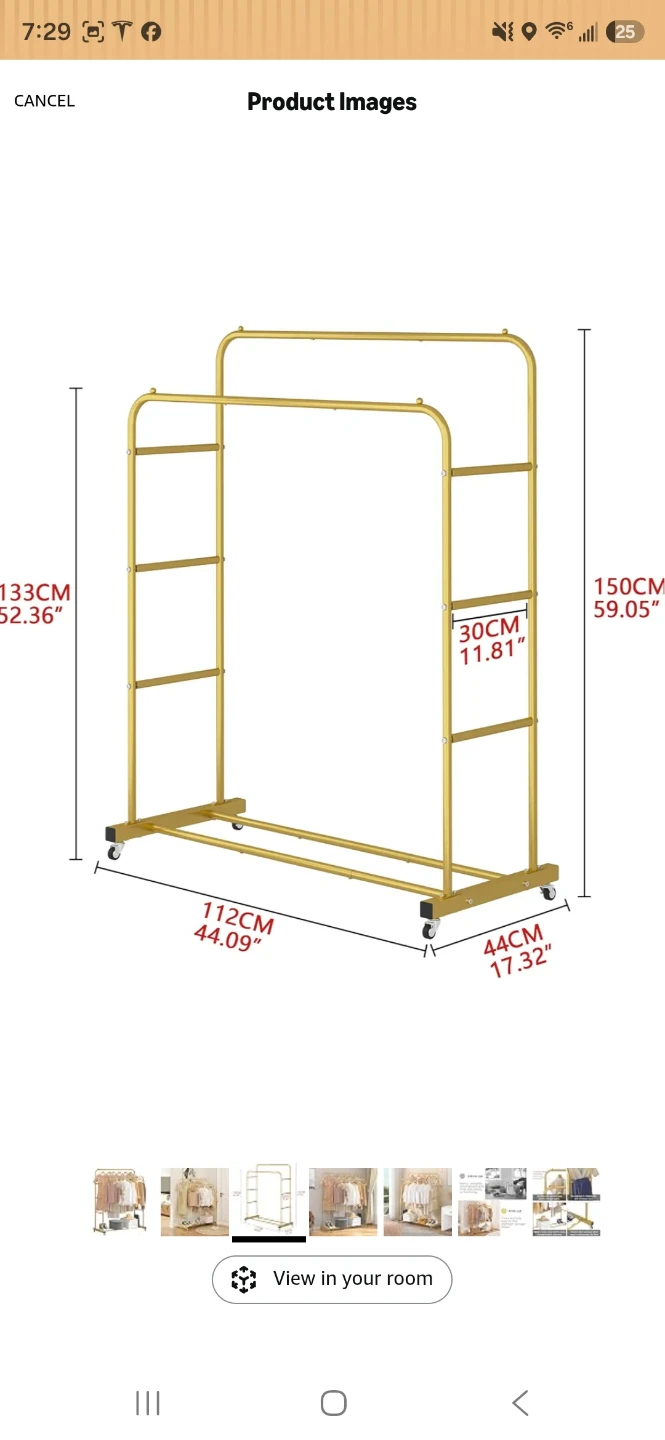 Gold Metal Double Rail Rolling Garment Rack - photo 2