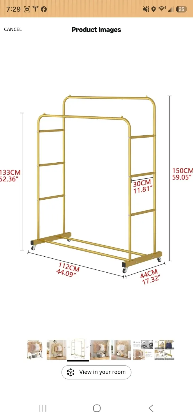 Gold Metal Double Rail Rolling Garment Rack - photo 2