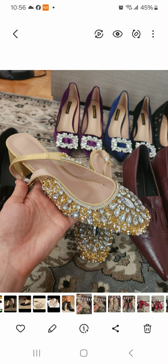 Gold Rhinestone Slingback Block Heels - photo 2