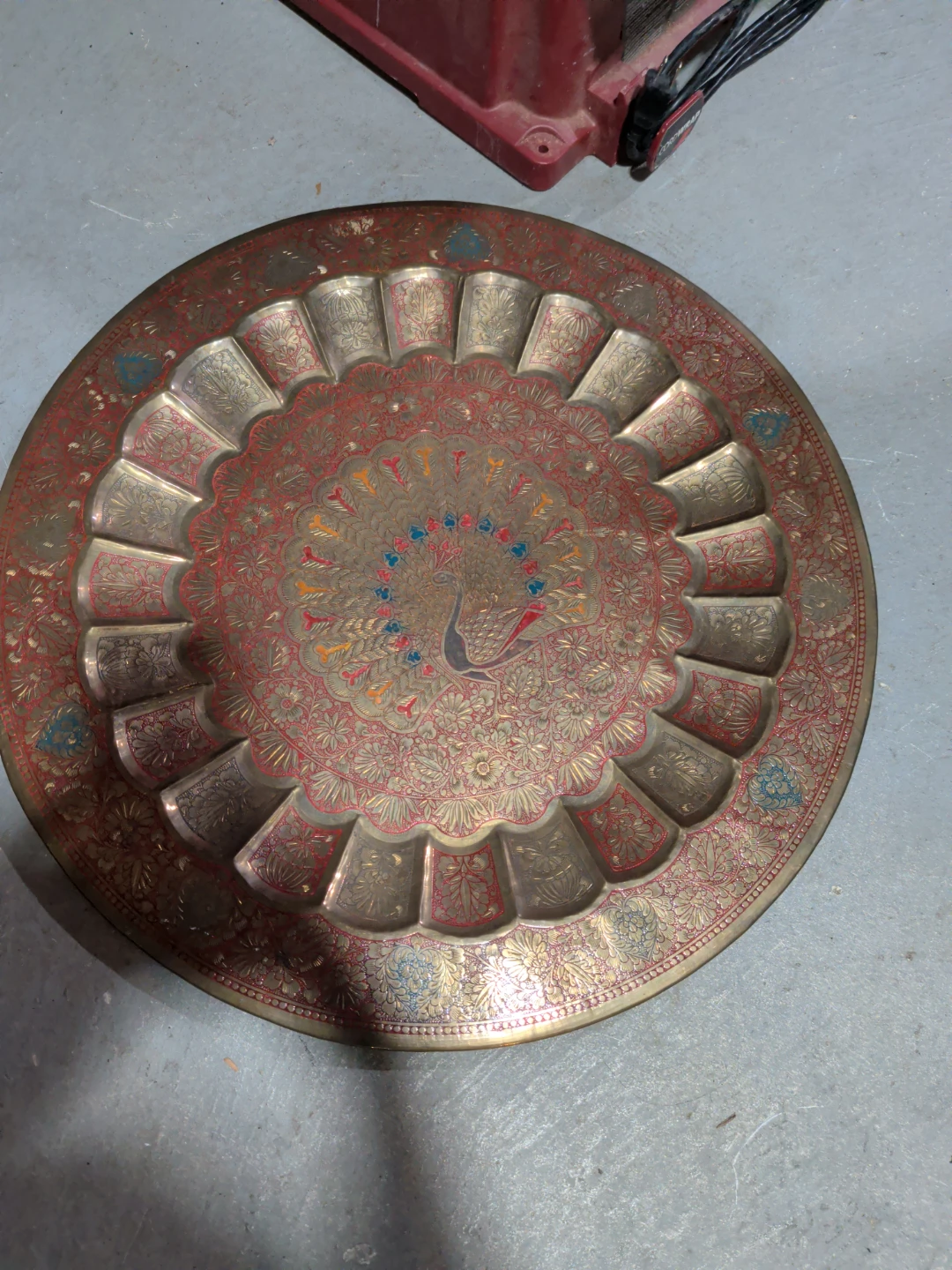 Vintage Hand-Etched Brass Peacock Serving Tray - photo 2