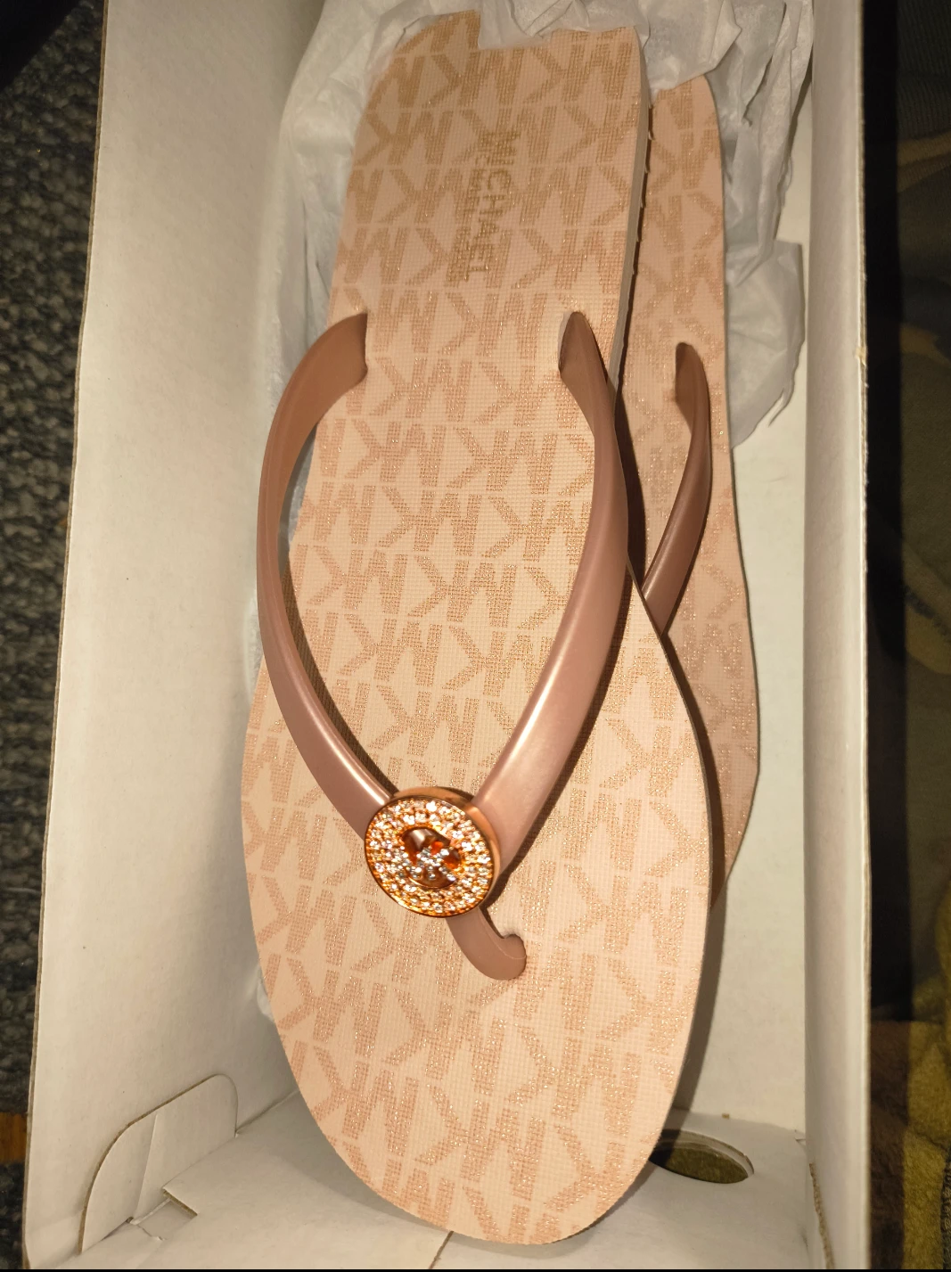 Michael Kors Logo Flip Flops Rose Gold